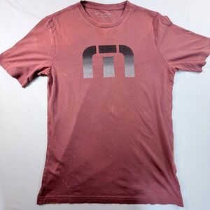 TravisMathew T Shirt Mens Small Rose Pink Logo Graphic Short Sleeve Golf Casual